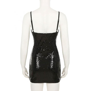 V neck glitter backless cami mini dress