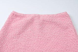 Textured halter self tie v neck solid mini skirt set