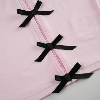 Short puff sleeve hollow out bowknot cut out top