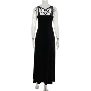 Velvet high slit pentacle pattern buckle cami maxi dress