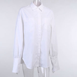 Long sleeve button turnover collar pocket solid top