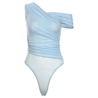 One shoulder ruched sheer mesh bodysuit