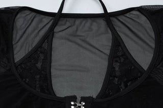 Halter long sleeve mesh lace hem button top