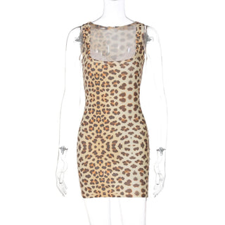 Square neck leopard print mini dress