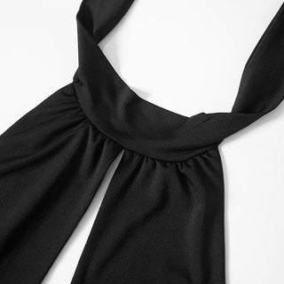 Halter hollow out fluffy ruched self tie cut out mini dress