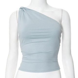 One shoulder ruched backless irregular top