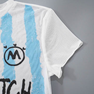 Short sleeve crewneck sheer mesh letter print crop top