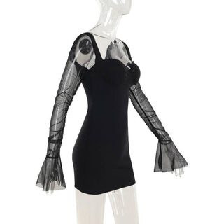 Sweetheart neck long sleeve mesh mini dress