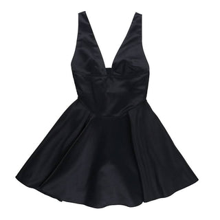 Smocked deep V neck backless cami mini dress