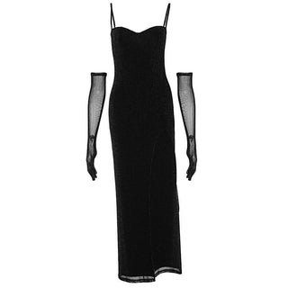 High slit gloves glitter sweetheart neck cami maxi dress-final-sale