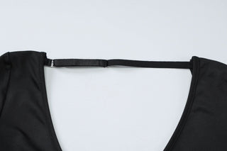 Long sleeve v neck adjustable o ring mini skirt set