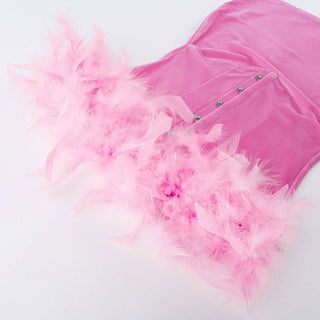 Velvet feather button tube mini dress