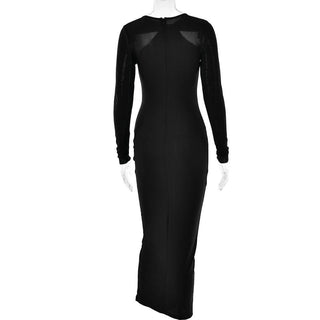Long sleeve beaded zip-up hollow out patchwork cut out maxi dress-final-sale