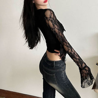 Long flared sleeve corset lace self tie top