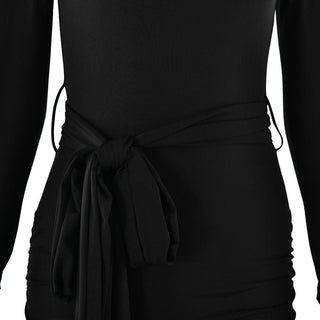 Long sleeve bowknot ruched knotted mini dress
