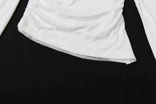 Irregular long sleeve ruched lace hollow out cut out top
