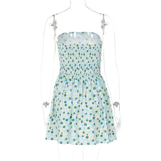 Flower print ruched tube mini dress