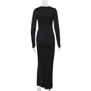 Long sleeve crewneck hollow out cut out maxi dress
