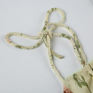 Lace hem flower print ruffle cami top