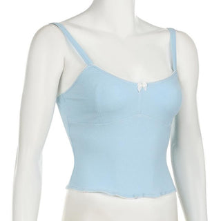 Ribbed bowknot solid backless cami top