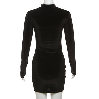 Long sleeve high neck velvet patchwork mesh mini dress