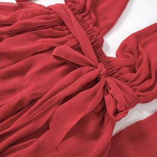 Deep v neck chiffon backless knotted ruffle mini dress
