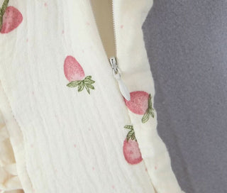 Square neck strawberry print lace up cami mini dress