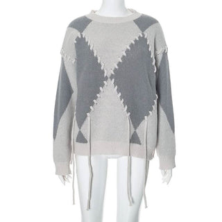 Long sleeve knitted crewneck contrast top