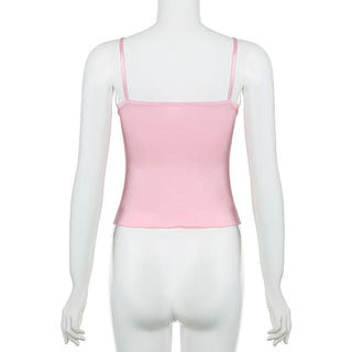 Ribbon bowknot lace hem v neck cami top