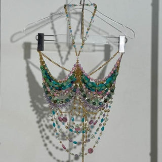 Halter beaded metal chain hollow out cut out top