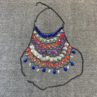 Halter crystal hollow out metal chain cut out top