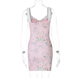 V neck flower print cami mini dress