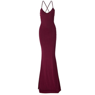 Ruched solid backless cross back v neck lace up maxi dress