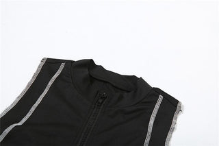 High neck stitch zip-up tank romper