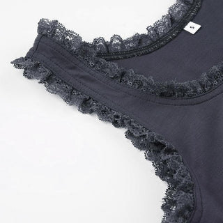 U neck lace hem bowknot pattern contrast tank top