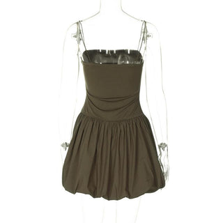Ruched square neck solid cami mini dress