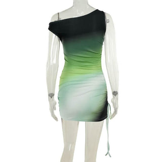 One shoulder gradient ruched drawstring mini dress