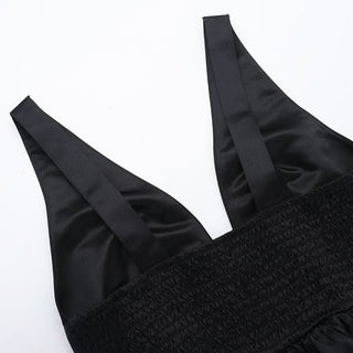 Smocked deep V neck backless cami mini dress