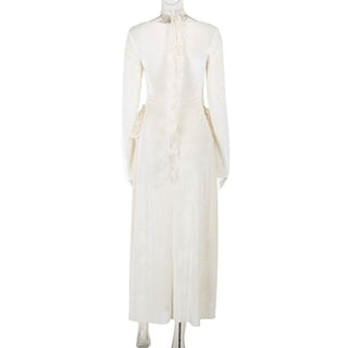 Long sleeve slit square neck lace ruched maxi dress