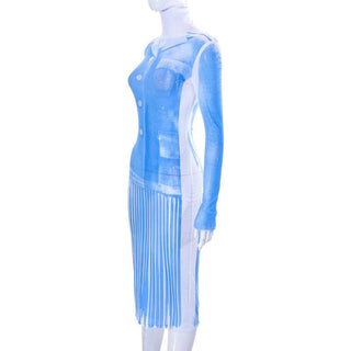 Sheer mesh see through turtle neck long sleeve contrast print midi dress