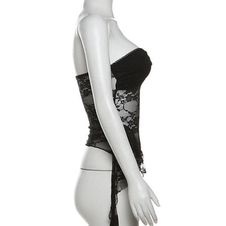 Ruffle lace backless solid tube top