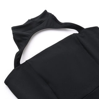 Hollow out halter fluffy backless button solid cut out mini dress