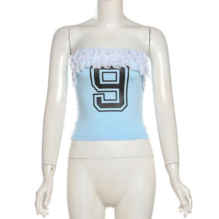 Ruffle â€œ9â€ pattern backless tube top