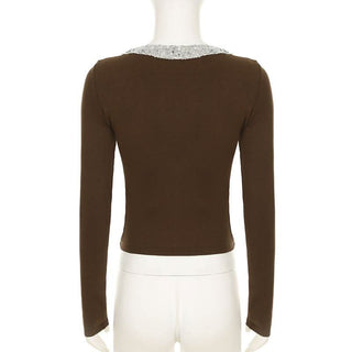 Long sleeve glitter hollow out cut out top