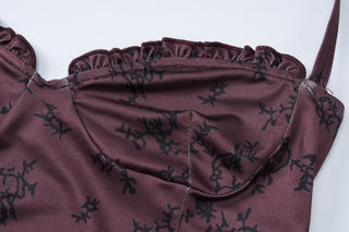 Halter print ruffle knotted backless mini dress