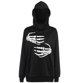 Hoodie drawstring pocket long sleeve skull pattern top-final-sale