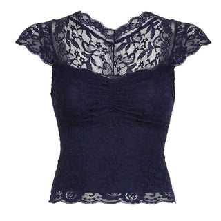 Cap sleeve ruched patchwork lace top