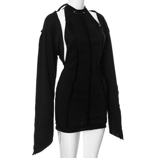 Long sleeve halter backless shrug 2 piece mini dress