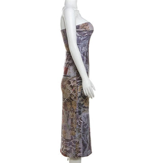 Print abstract contrast tube midi dress