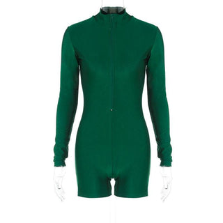 Zip-up solid long sleeve high neck romper